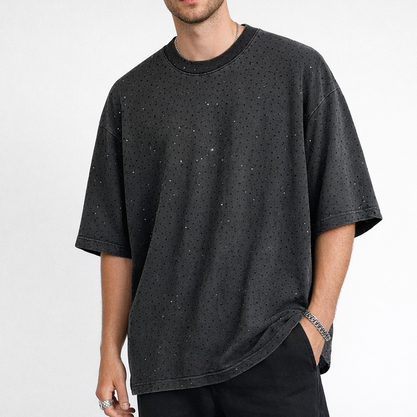 Balenciaga All Over Crystal Embellished Oversized Boxy T-Shirt Black Medium